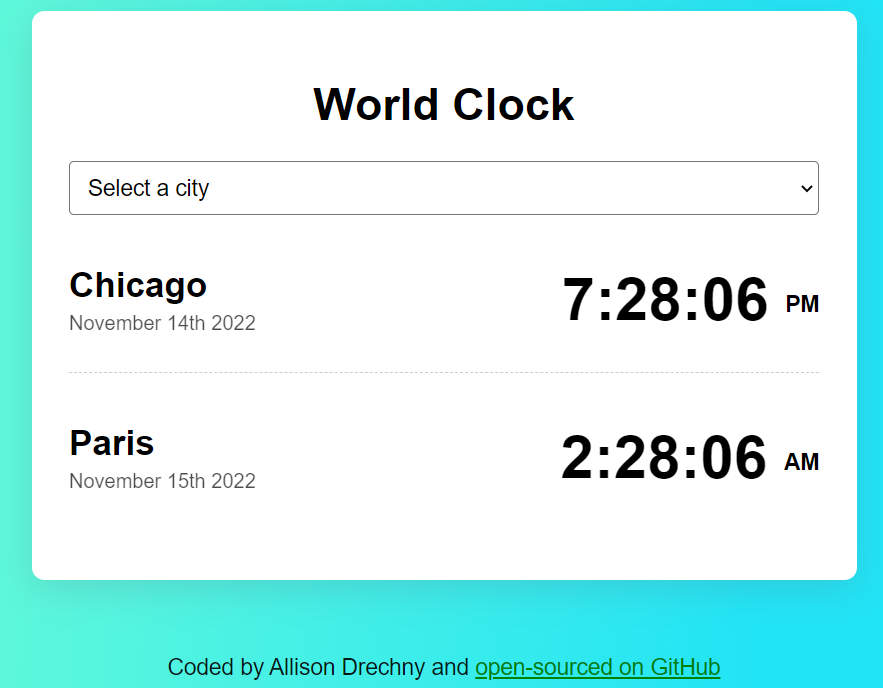 Time zones project preview